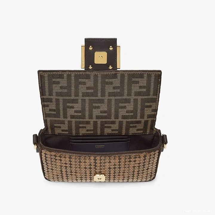 Cheap In Mini Brown with Motif Bag Fabric Baguette Sequins FF Fendi 0813